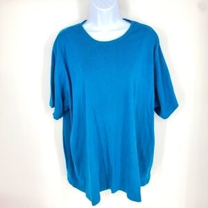 Basic Editions Plus Women Short Sleeve Shirt 3X Blue